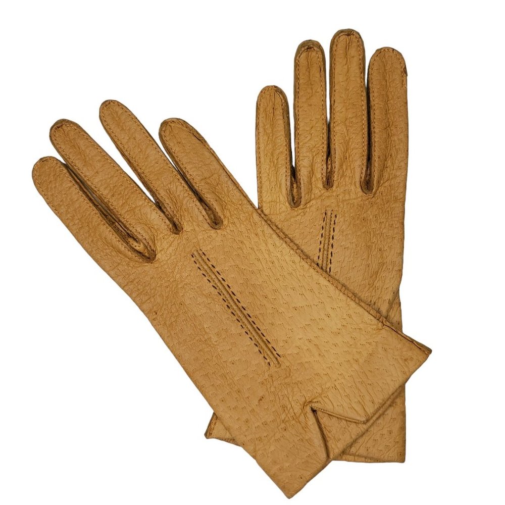 Alexette Vintage brown tan pig skin leather driving gloves size 6.5 or us small.